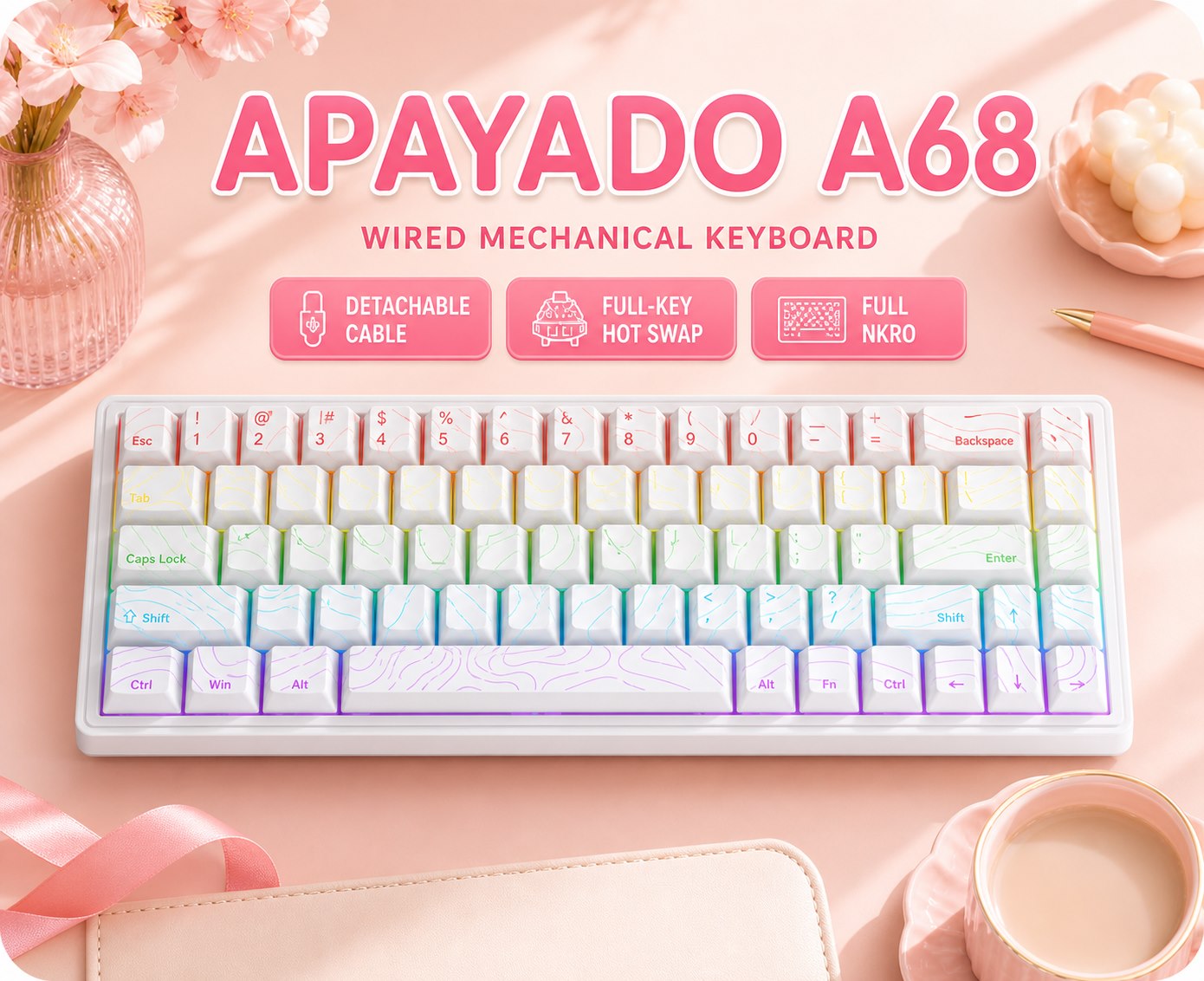 Laptop Accessories Uk - APAYADO A68 Bedraad Mechanisch Toetsenbord Hot-Swappable