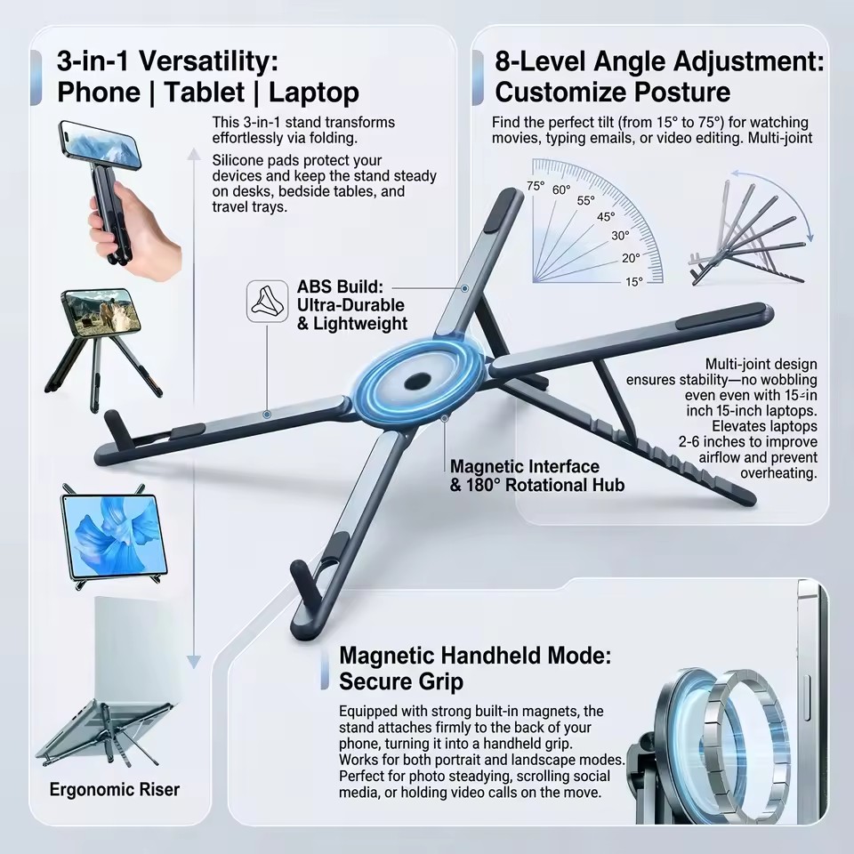 Laptop Stand Portable - Draagbare magnetische telefoonhouder & selfie stick