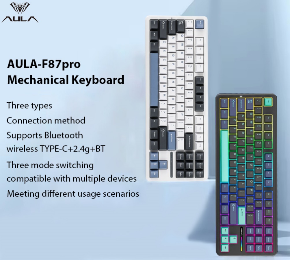 Laptop Accessories Uk - AULA F87pro Draadloos Mechanisch Toetsenbord, Bluetooth