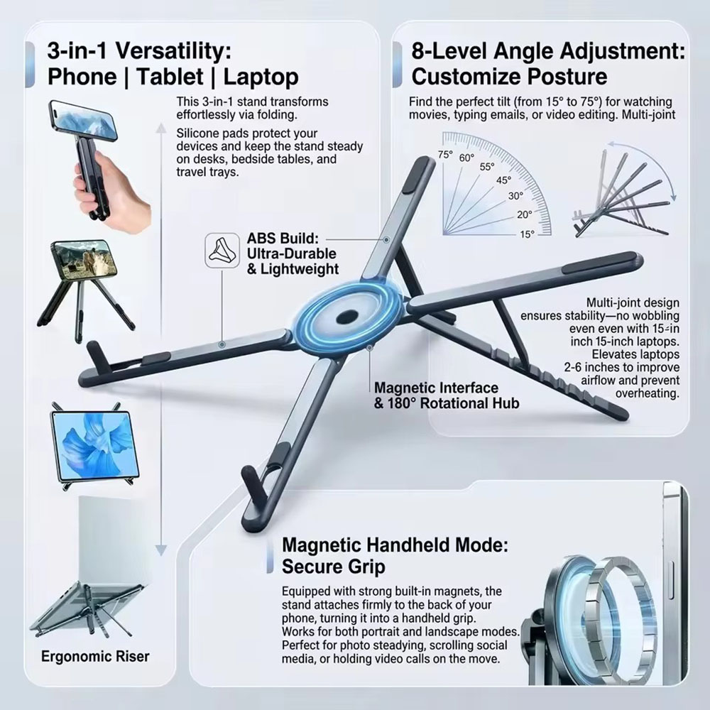 Laptop Stand Portable - Draagbare magnetische telefoonhouder & selfie stick